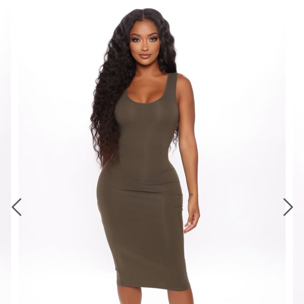 Fashion Nova Olive Basic Midi Dress